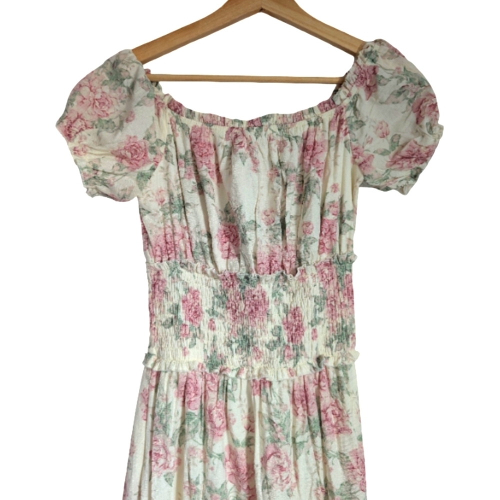 Trixxi Floral Maxi Dress Size Small - Pink Rose Print Off Shoulder Boho Dress NW - Picture 5 of 13